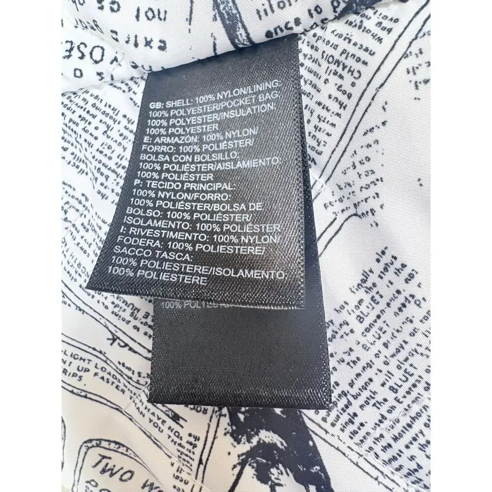 Rare The North Face Gray Hooded Insulated Jacket Newspaper Print Lining Gorpcore